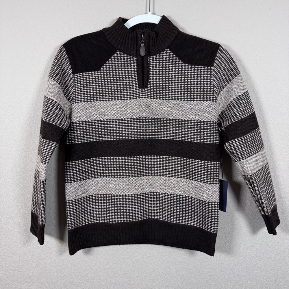 Day & Age Big Boy Sz 14 Lrg Brown Heathered Stripe 1/4 Zip Fleece Lined Sweater
